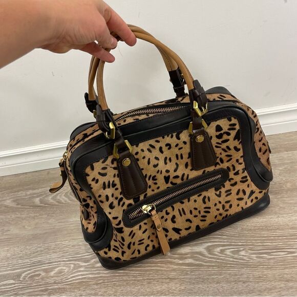 orYANY Leopard Cow Calf Hair Leather Studded Satchel Crossbody Handbag Purse Cow - Picture 3 of 16